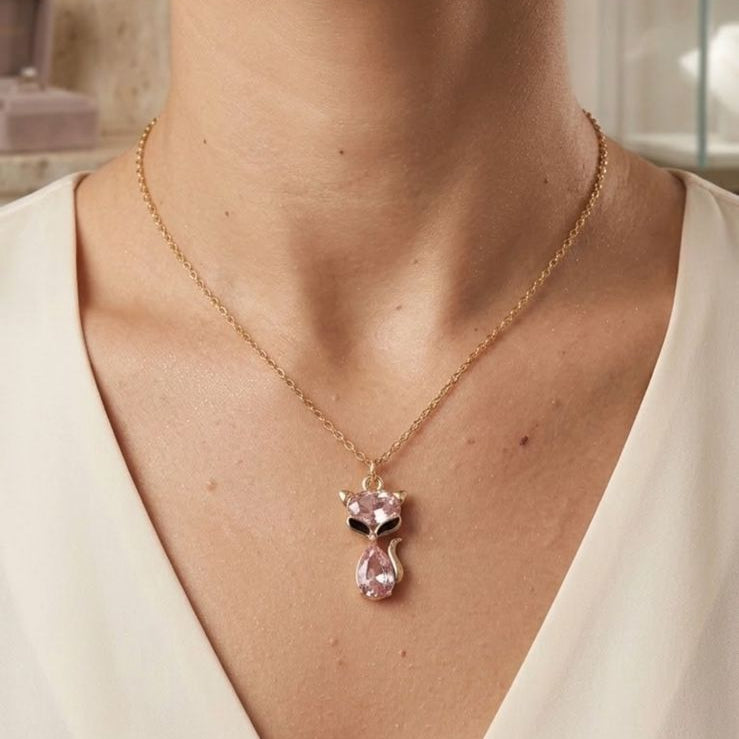 Pink Crystal Cat Pendant