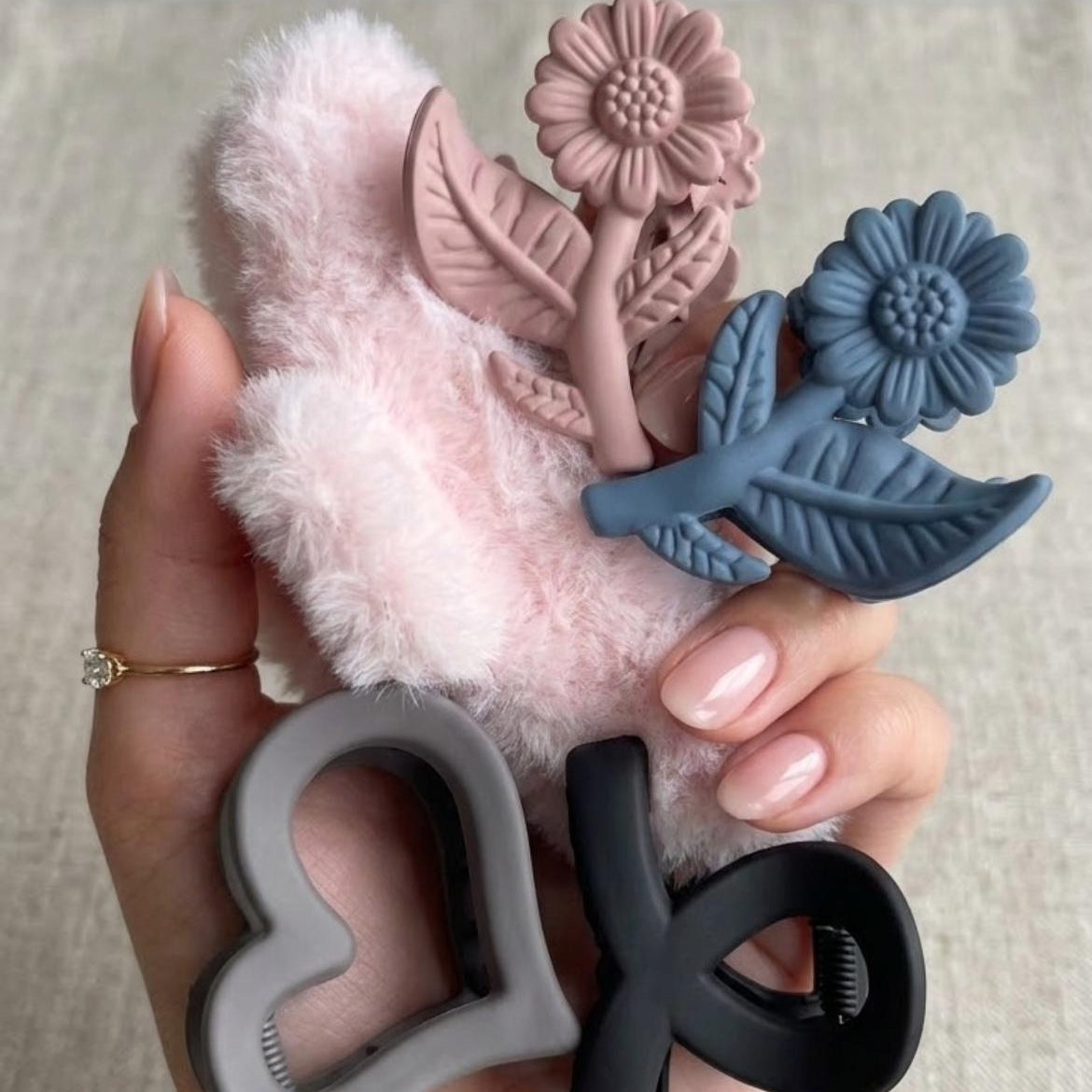 Floral & Heart Design Cute Hair Claw Clip Set