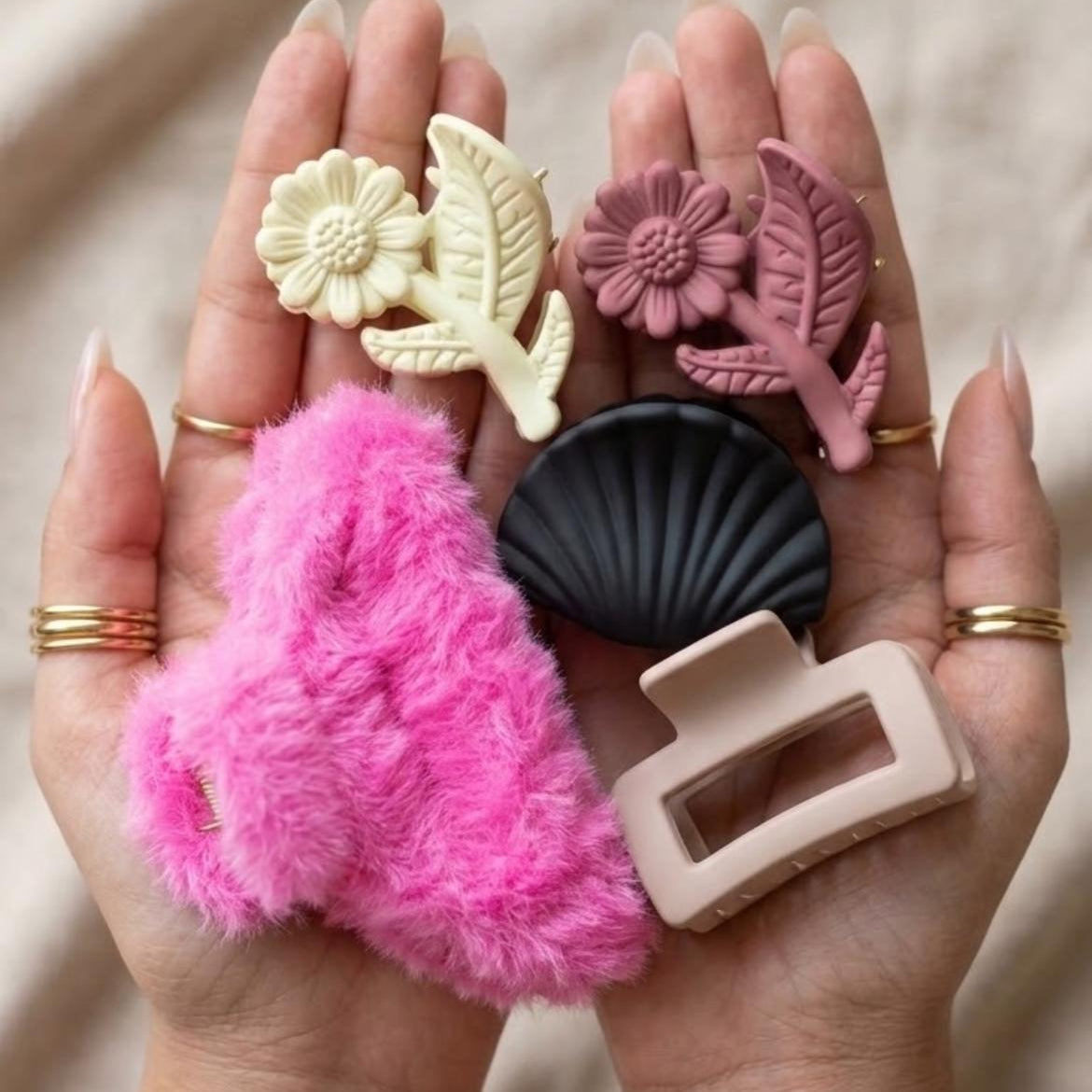 Cute & Stylish Hair Claw Clips – Floral, Shell & Fluffy Designs