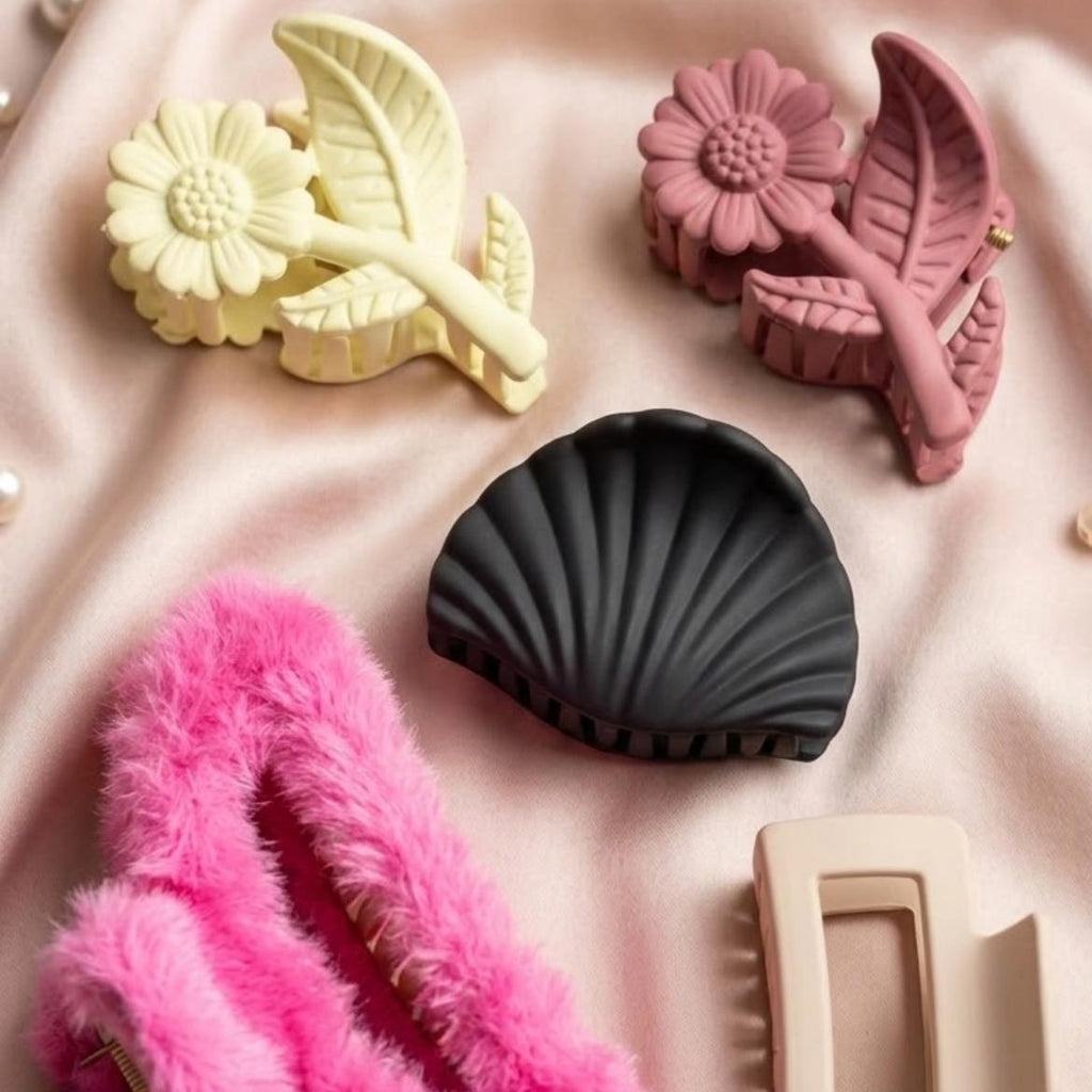 Cute & Stylish Hair Claw Clips – Floral, Shell & Fluffy Designs