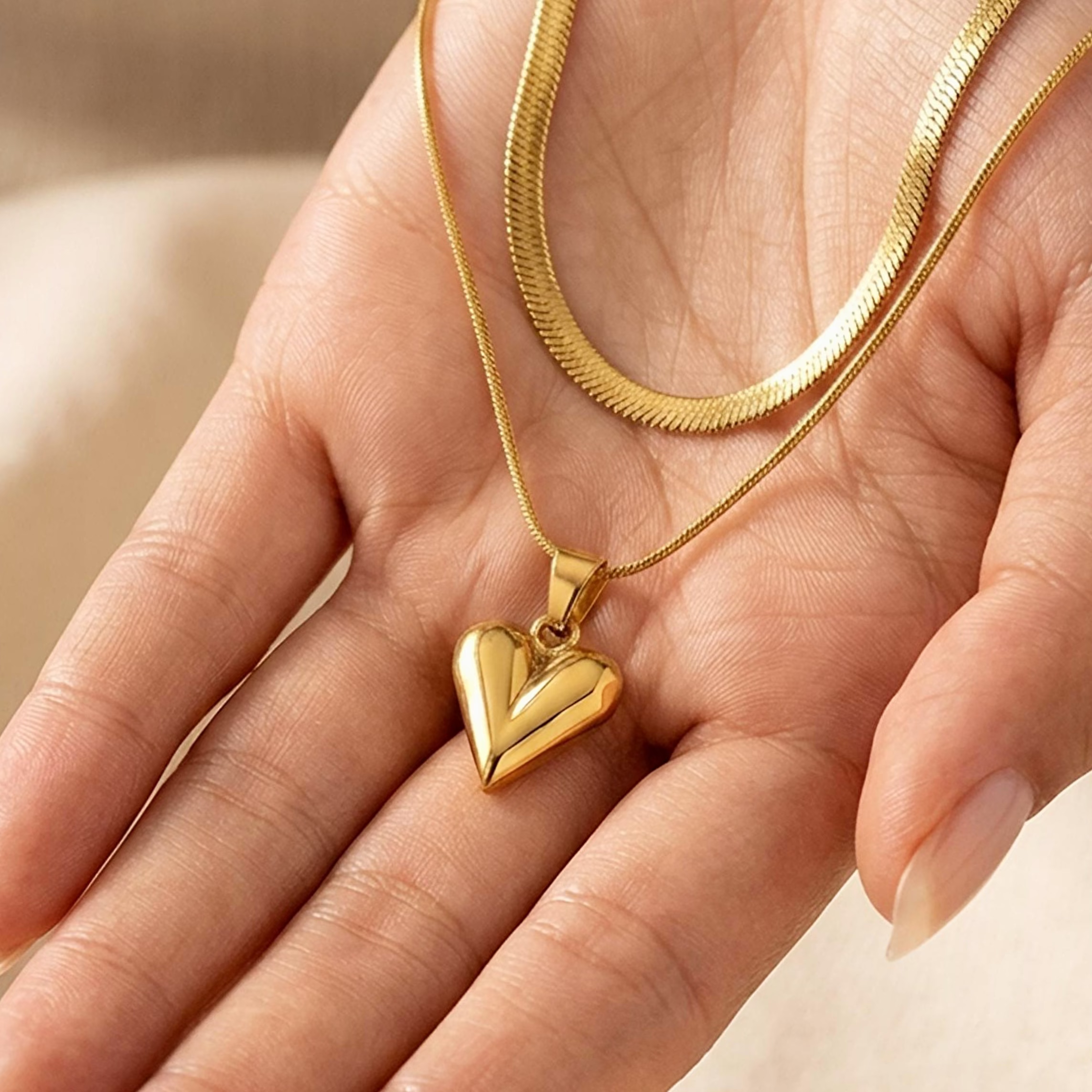 Chunky Double Layered Heart
Necklace