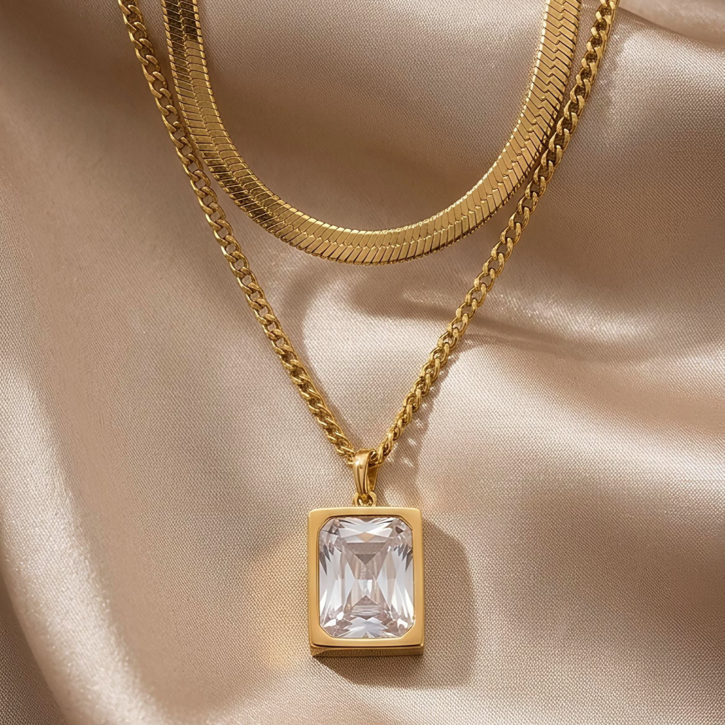 Square Tone Layered Necklace