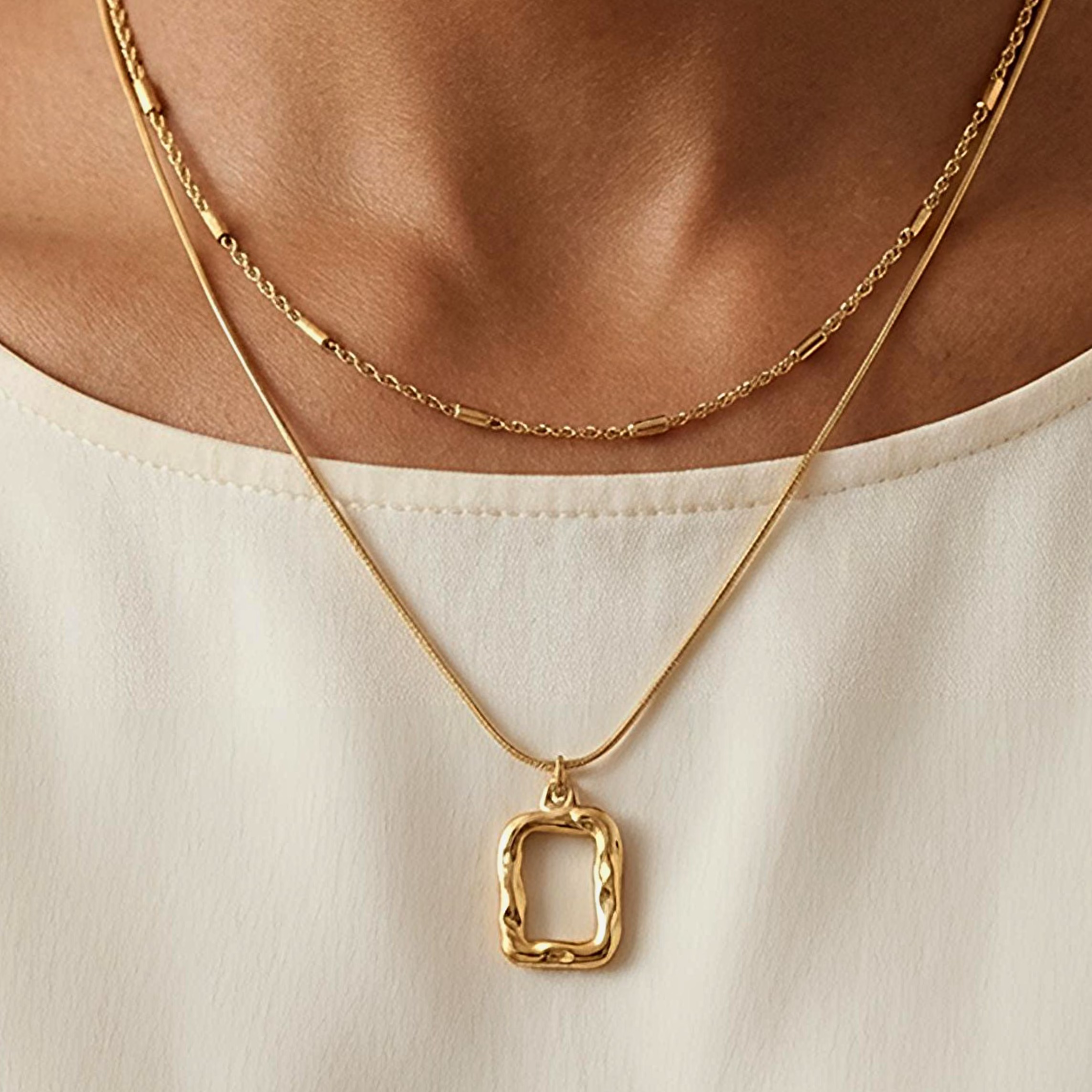 Hammered Rectangle Layered Necklace