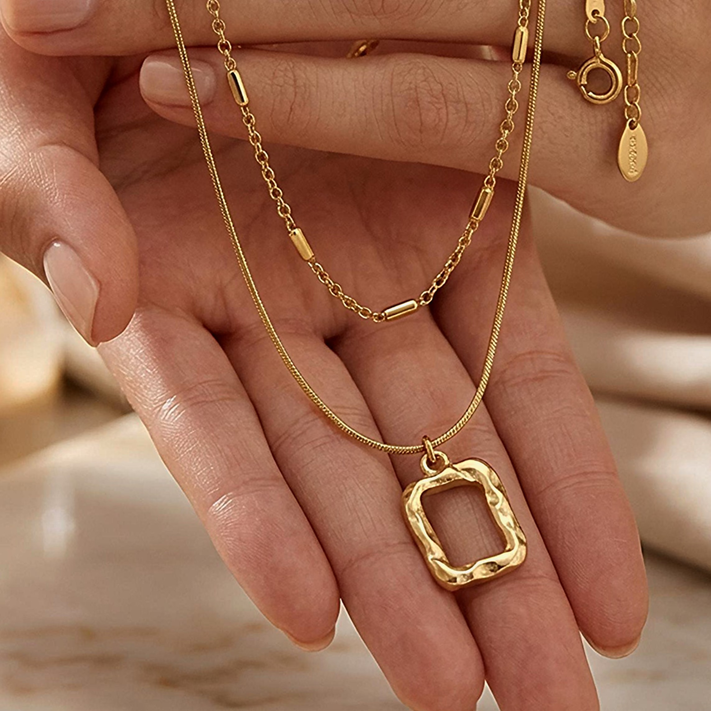Hammered Rectangle Layered Necklace