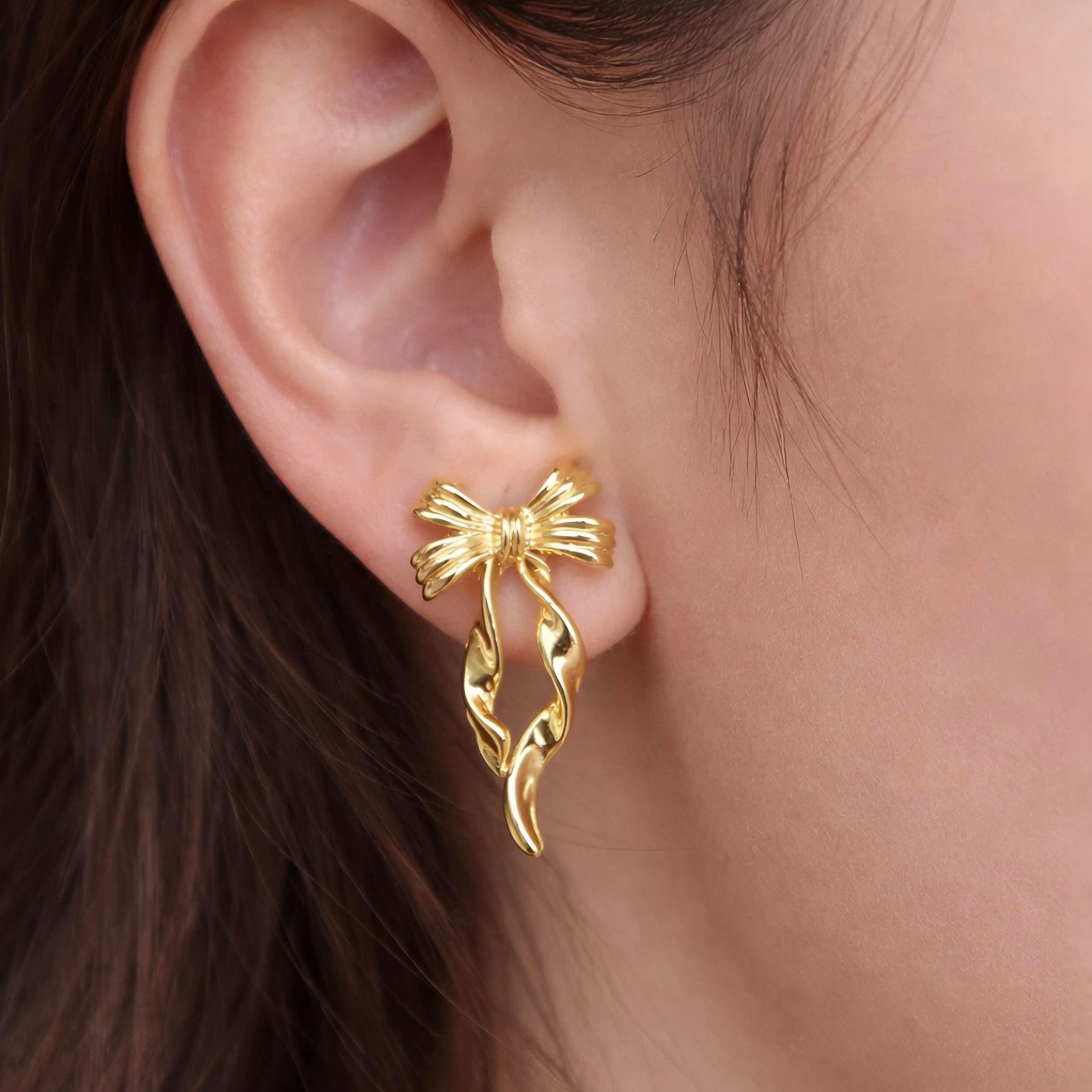 Golden Twisted Bow Drop Earrings