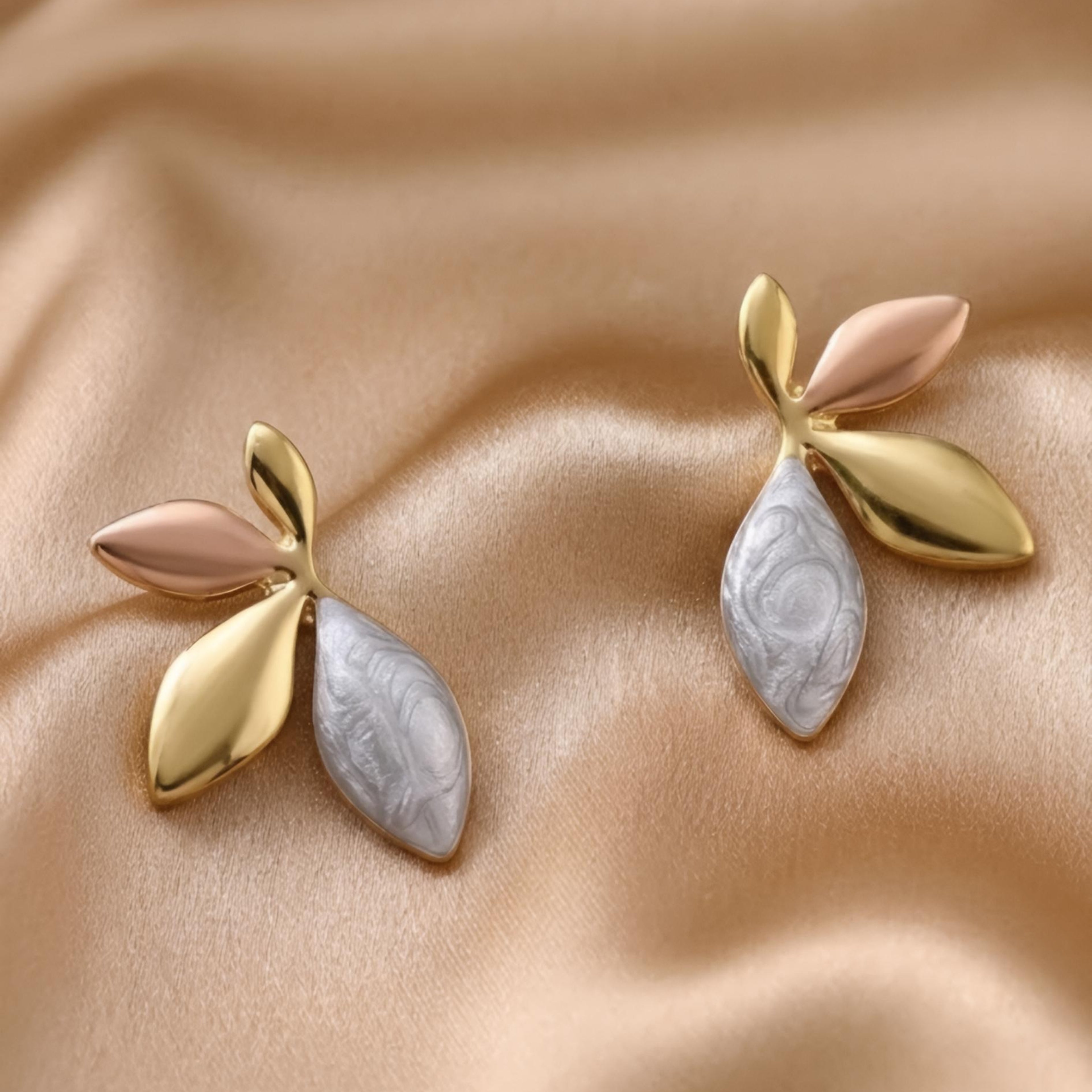 Tri-Color Leaf Dangle Earrings