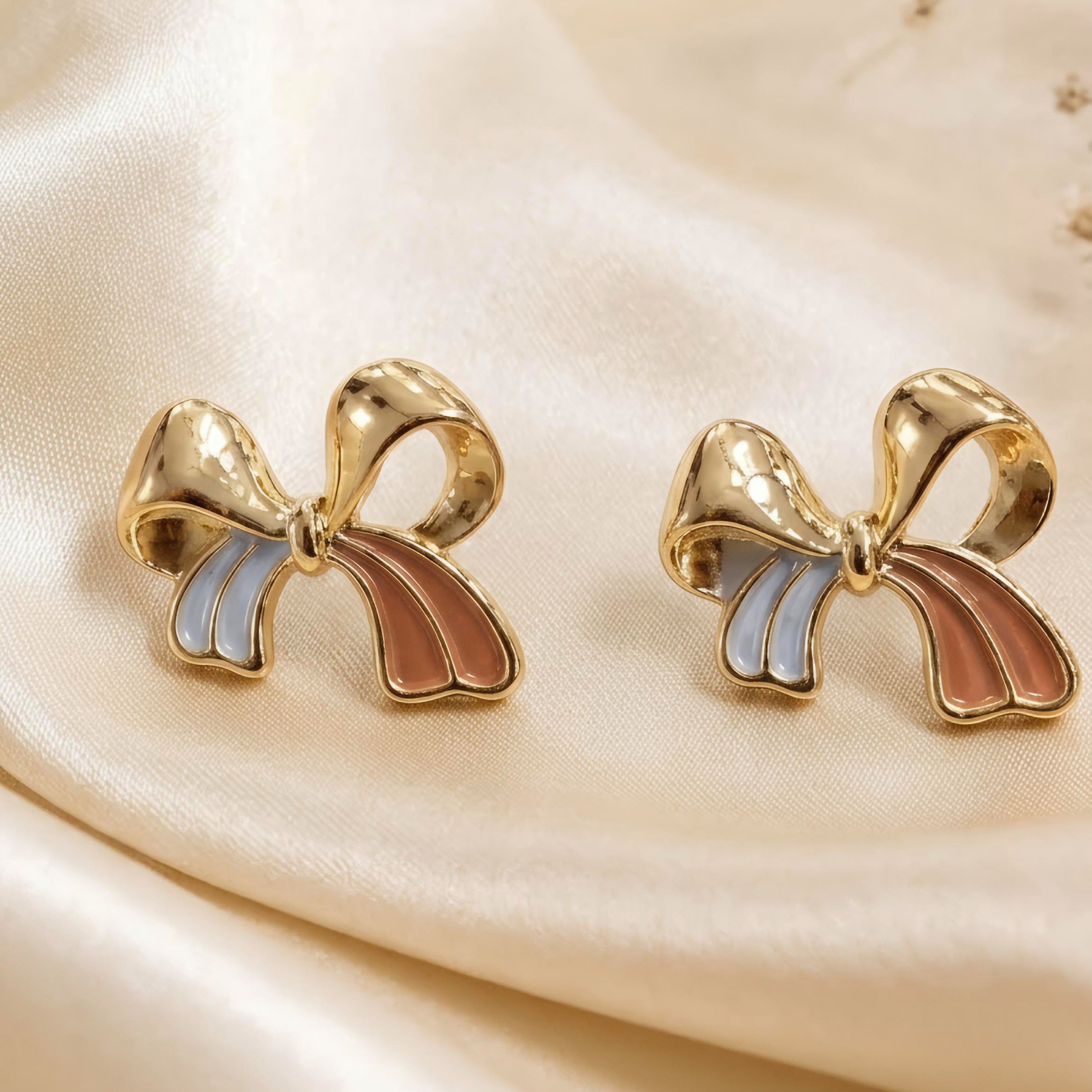 Charming Tri-Tone Bow Knot Stud Earrings