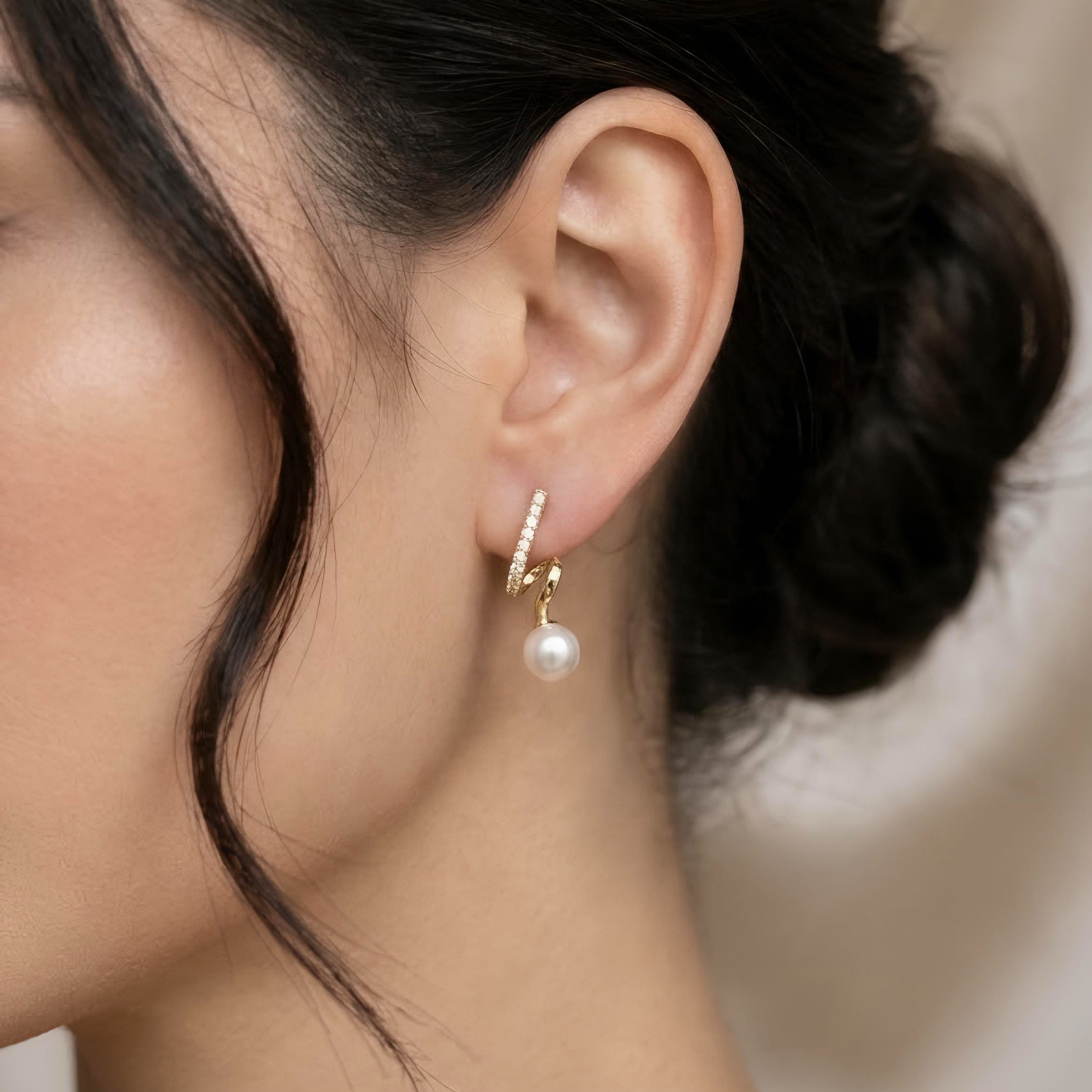 Elegant Golden Spiral Pearl Dangle Earrings
