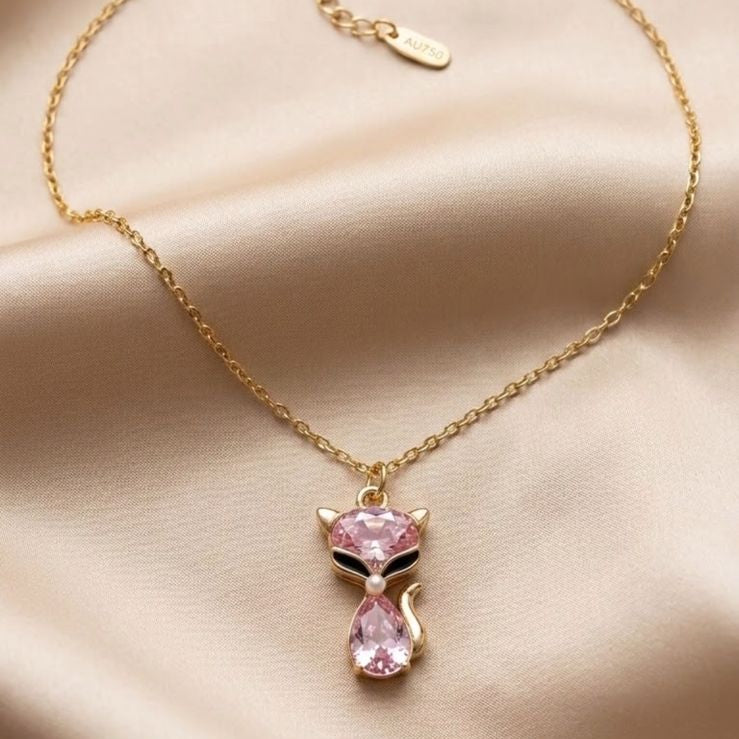 Pink Crystal Cat Pendant