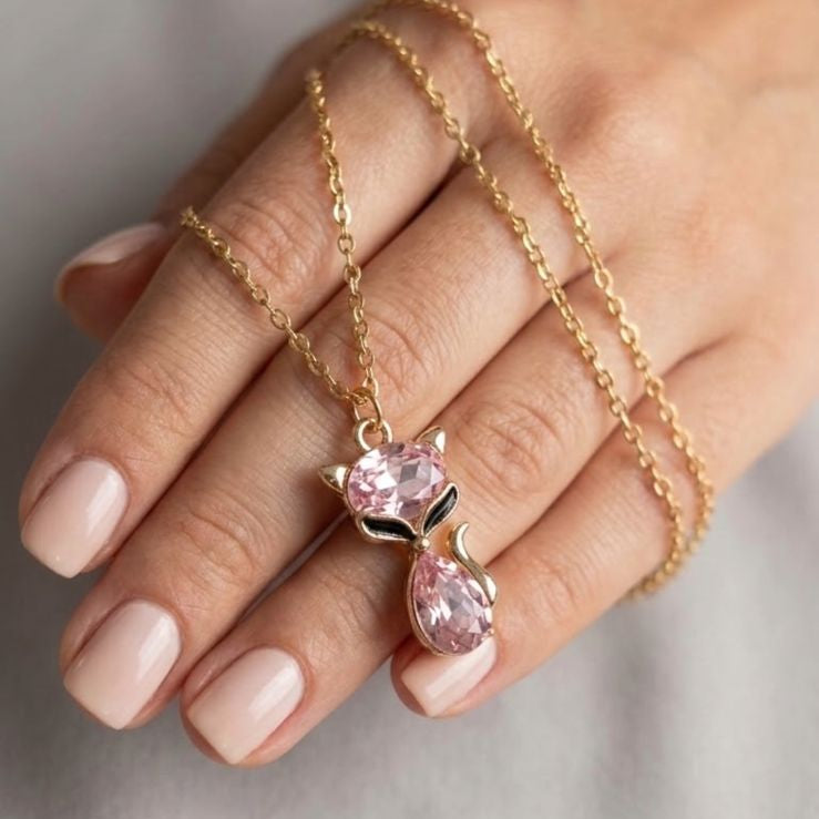 Pink Crystal Cat Pendant